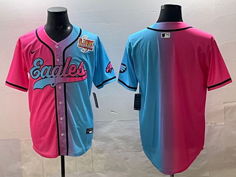 Men 2025 Philadelphia Eagles Blank Blue pink Nike Limited NFL Jersey style 04